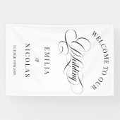 Banderoles Panneau de bienvenue de mariage blanc et noir clas (Horizontal)