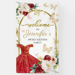 Banderoles Panneau de bienvenue Sweet 16 Robe florale papillo