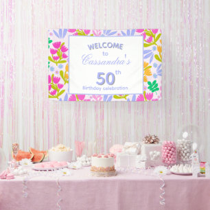 Banderoles Panneau de nom de fête d'anniversaire floral éléga