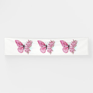 Banderoles Papillon à fleurs avec Sakura rose