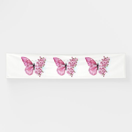 Banderoles Papillon à fleurs avec Sakura rose (Horizontal)