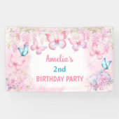 Banderoles Papillon Anniversaire Fille rose Été Floral Banniè (Horizontal)