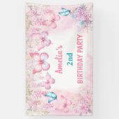 Banderoles Papillon Anniversaire Fille rose Été Floral Banniè (Vertical)