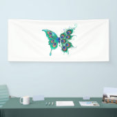 Banderoles Papillon aux plumes de paon vert (Salon professionnel)