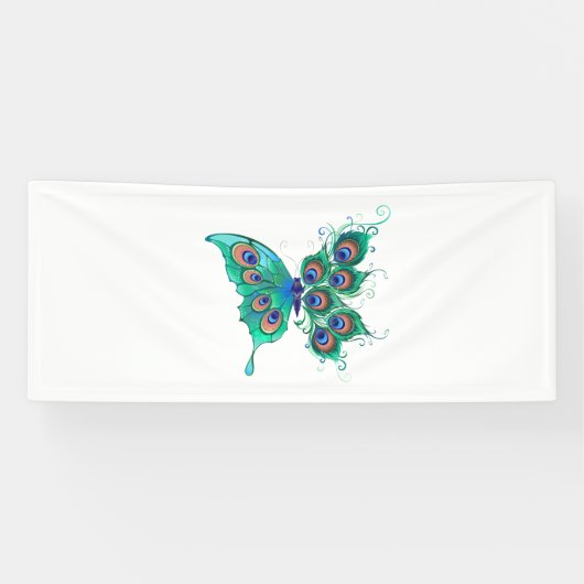 Banderoles Papillon aux plumes de paon vert (Horizontal)