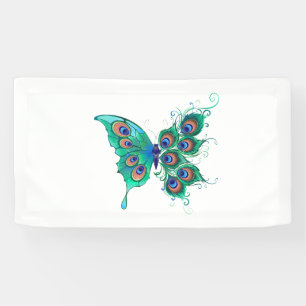 Banderoles Papillon aux plumes de paon vert