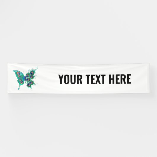 Banderoles Papillon aux plumes de paon vert (Horizontal)