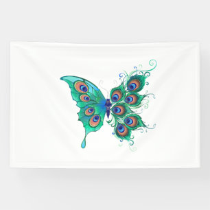 Banderoles Papillon aux plumes de paon vert