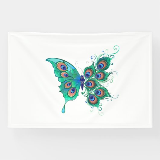 Banderoles Papillon aux plumes de paon vert (Horizontal)