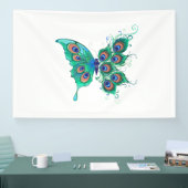 Banderoles Papillon aux plumes de paon vert (Salon professionnel)