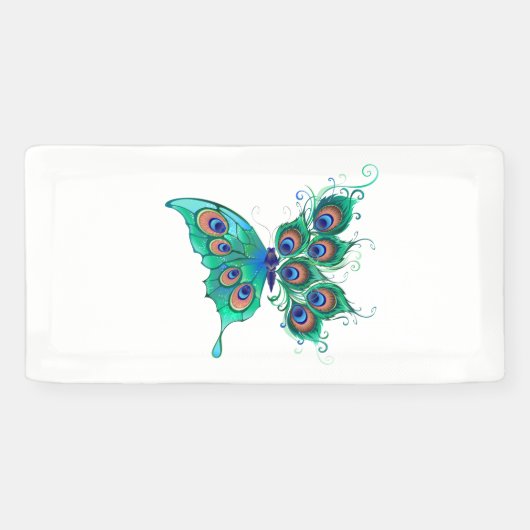 Banderoles Papillon aux plumes de paon vert (Horizontal)