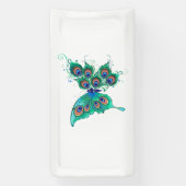 Banderoles Papillon aux plumes de paon vert (Verticale)