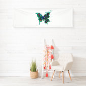 Banderoles Papillon aux plumes de paon vert (En situation)