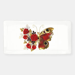 Banderoles Papillon de fleurs rouges aux roses rouges