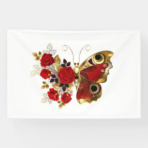 Banderoles Papillon de fleurs rouges aux roses rouges