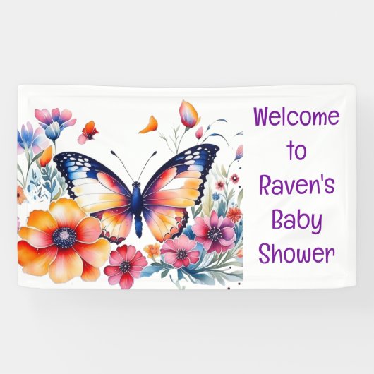 Banderoles Papillon en fleurs Baby shower de fille (Horizontal)