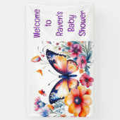 Banderoles Papillon en fleurs Baby shower de fille (Vertical)