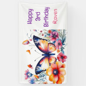 Banderoles Papillon en fleurs Fille d'anniversaire fille (Vertical)