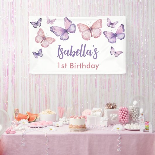 Banderoles Papillon floral rose pourpre fille 1er anniversair (Fête)