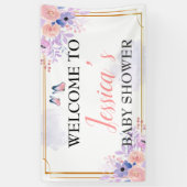 Banderoles Papillon Purple Rose fille Baby shower fond (Vertical)