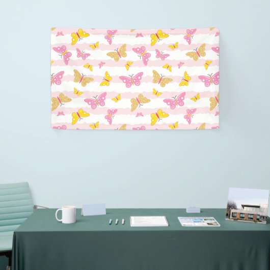 Banderoles Papillon rose et or (Salon professionnel)