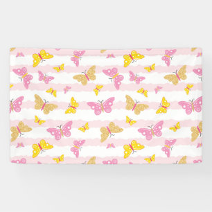 Banderoles Papillon rose et or