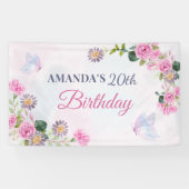 Banderoles Papillon rose violet à aquarelle (Horizontal)