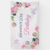 Banderoles Papillon rose violet à aquarelle (Vertical)