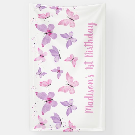 Banderoles Papillon rose violet Anniversaire (Vertical)