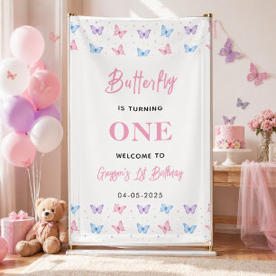 Banderoles Papillon Rose Violet Mignon 1er Anniversaire pour