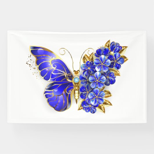 Banderoles Papillon saphir à fleurs (Horizontal)
