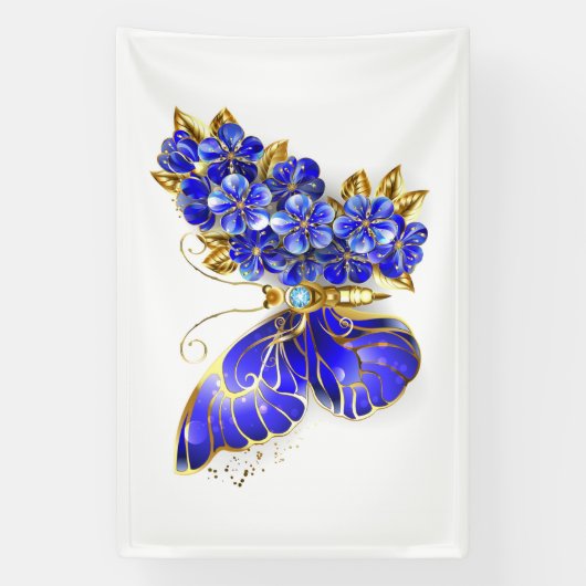Banderoles Papillon saphir à fleurs (Verticale)
