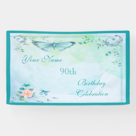 Banderoles Papillon vintage, fleurs et anniversaire de remous (Horizontal)