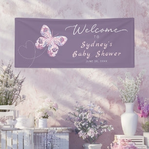 Banderoles Papillon violet Baby shower personnalisé Accueil