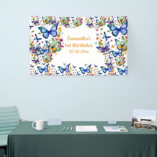 Banderoles Papillons aux fleurs vintages Anniversaire (Salon professionnel)