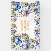 Banderoles Papillons aux fleurs vintages Anniversaire (Vertical)