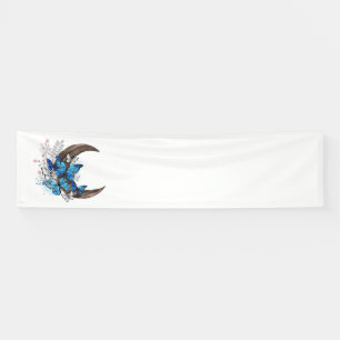 Banderoles Papillons bleus sur croissant en bois