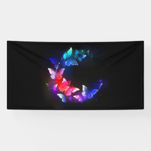 Banderoles Papillons de nuit néon lumineux sur fond noir
