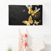 Banderoles Papillons d'or et de blanc (En situation)