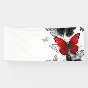Banderoles Papillons Morpho Noirs et Rouges en Vol