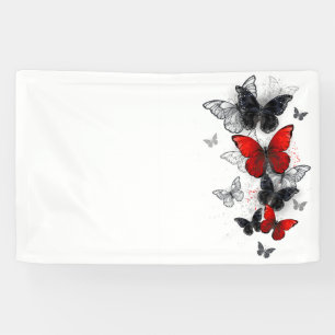 Banderoles Papillons Morpho Noirs et Rouges en Vol