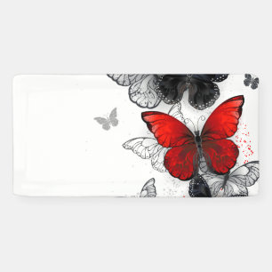Banderoles Papillons Morpho Noirs et Rouges en Vol