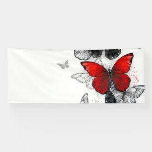 Banderoles Papillons Morpho Noirs et Rouges en Vol