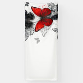 Banderoles Papillons noirs et rouges volants (Vertical)