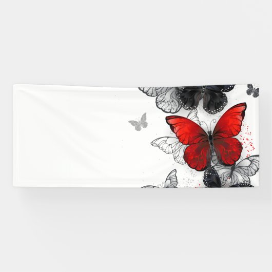 Banderoles Papillons noirs et rouges volants (Horizontal)