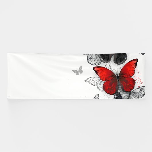 Banderoles Papillons noirs et rouges volants (Horizontal)