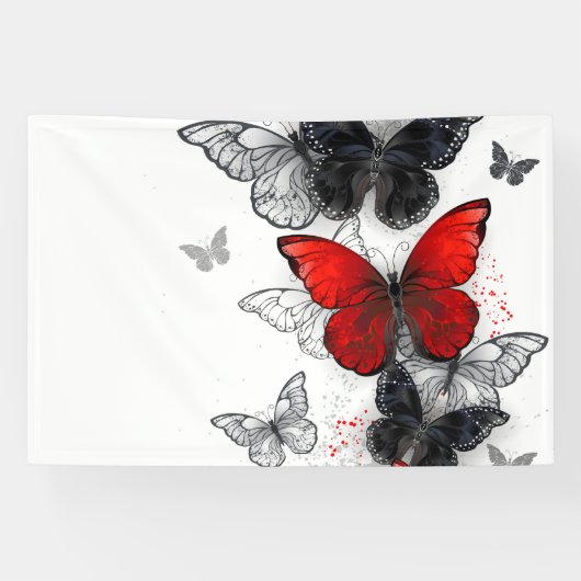 Banderoles Papillons noirs et rouges volants (Horizontal)