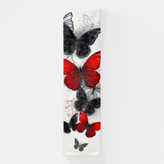 Banderoles Papillons noirs et rouges volants (Verticale)