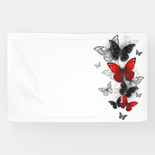 Banderoles Papillons noirs et rouges volants (Horizontal)
