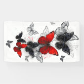 Banderoles Papillons noirs et rouges volants (Horizontal)